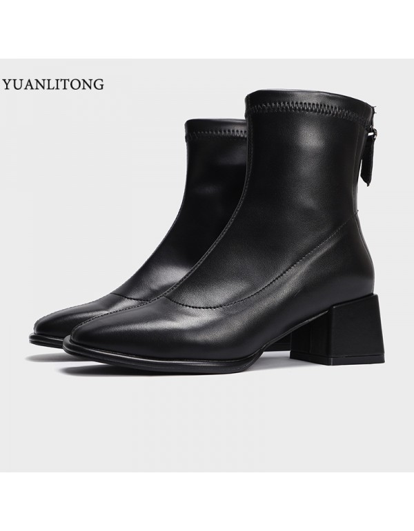 2022 winter new fashion thick heel medium high hee...