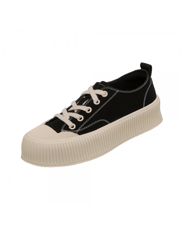 Little white shoes women 2022 new leisure style show feet thin biscuit fashion round head thick bottom canvas leopard print single shoes women