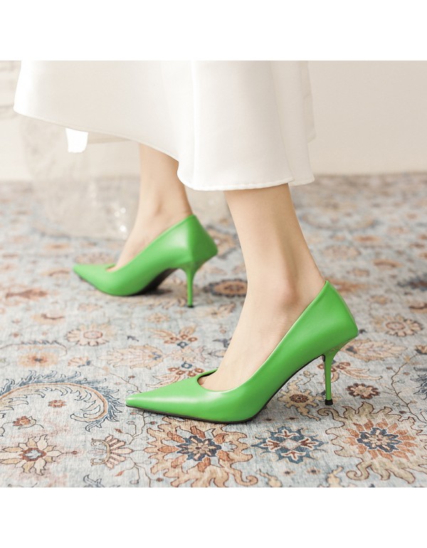 3212-1 high heels women's 2021 new green thin heel pointed shallow mouth fashion shoes design sense ol professional single shoes 