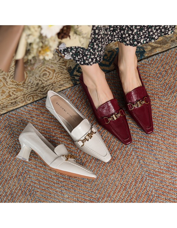 9318-6 sheepskin small square head high heels wome...