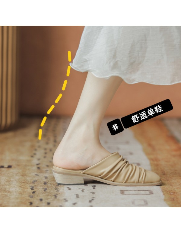 Baotou half slipper women's summer 2021 new lazy women's shoes wear net red folds and pop Muller sandals 