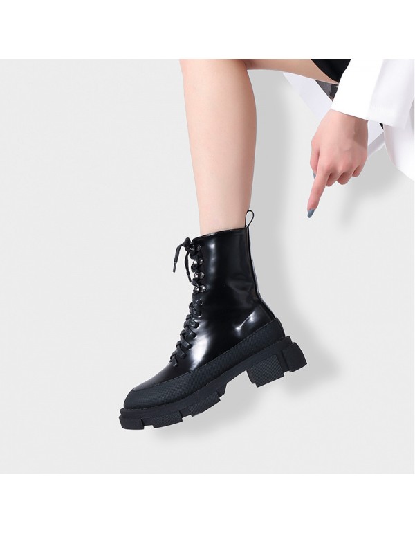Autumn and winter 2021 new thick bottomed round head Martin boots women's shoes fashion lace up Korean song Qian's same low tube short boots 