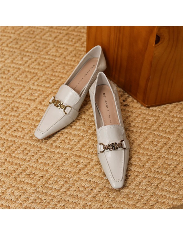 9318-6 sheepskin small square head high heels women's thick heel single shoes French retro metal buckle two wear, can step on heels in autumn 