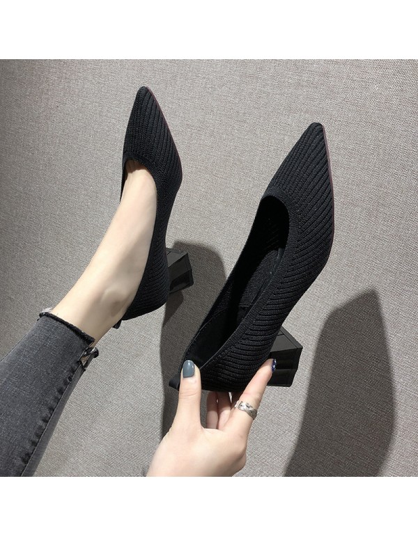 2020 summer new pointed high heels daily sand sculpture lazy shoes simple and versatile boat shoes comfortable wedge heels women's shoes 