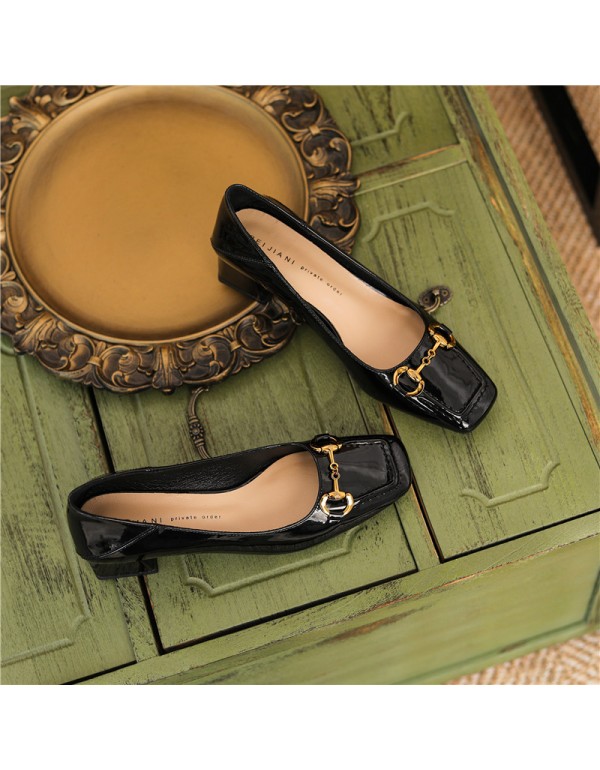 332-1 horsetail buckle thick heel shoes 2021 autumn new style square head retro sheepskin two wear high heels 