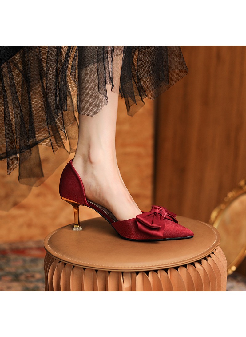 175-21 wine red wedding shoes Xiuhe high heels wom...