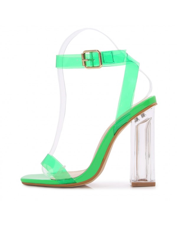 High heeled shoes fairy style candy 2021 new style square head with transparent crystal thick heel fashion sandals 