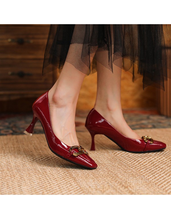 166-29 European station banquet high heels women's thin heels square head wine red shallow mouth single shoes wedding shoes Xiuhe bride shoes 