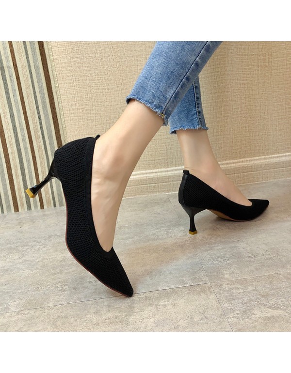 2020 summer new Korean pointed high heels simple and versatile one foot shoes shallow mouth high heels fashion thin heels 