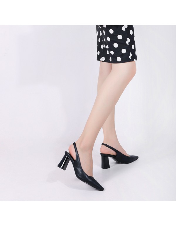 2022 spring and summer small square head thick heel professional back empty single shoes women's shoes daily low top fashion simple high-heeled sandals