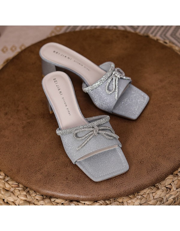 2790-5ins slippers women's summer out wear fashion 2021 new bow Rhinestone line slippers women's fashion 