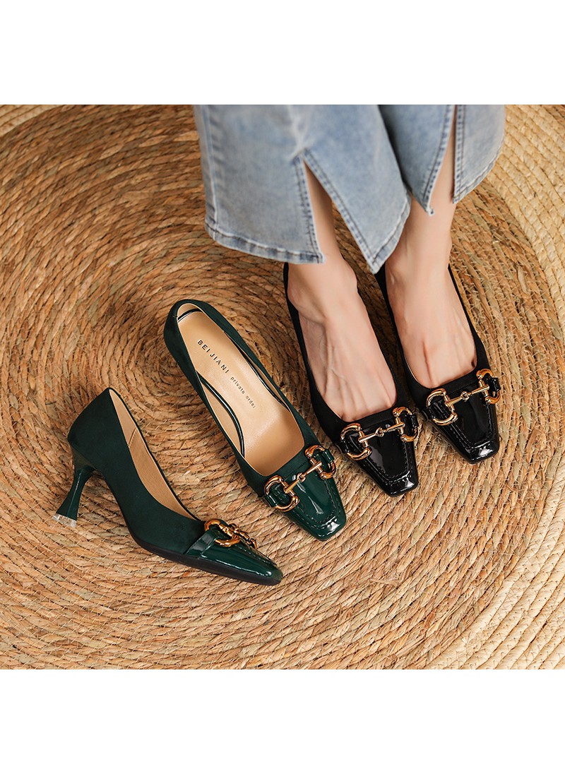 166-31 dark green high-heeled shoes women's thin h...