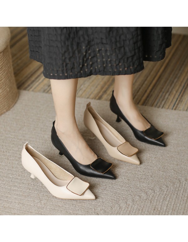 1688-17 high heels women's 2021 new thin heel soft leather work sheet shoes size 34-39 