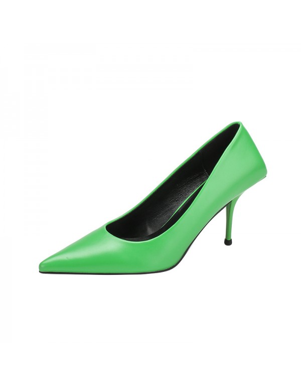 3212-1 high heels women's 2021 new green thin heel pointed shallow mouth fashion shoes design sense ol professional single shoes 