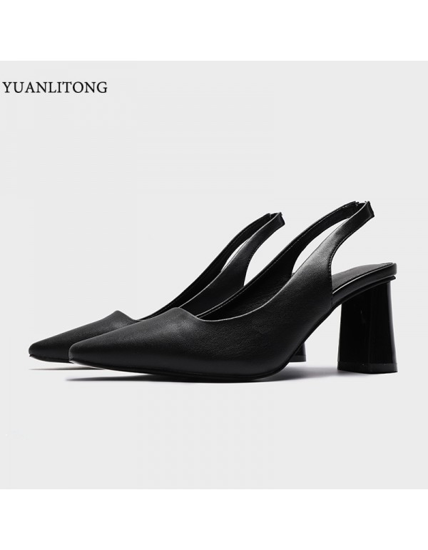 2022 spring and summer small square head thick heel professional back empty single shoes women's shoes daily low top fashion simple high-heeled sandals