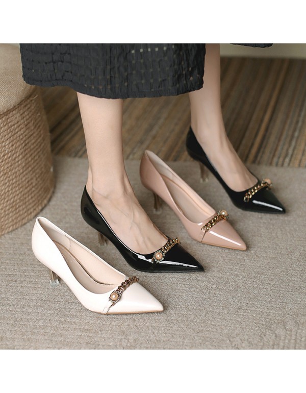 9078-7 high heels women's shoes 2021 new pointed patent leather versatile work sheet shoes 34-39 