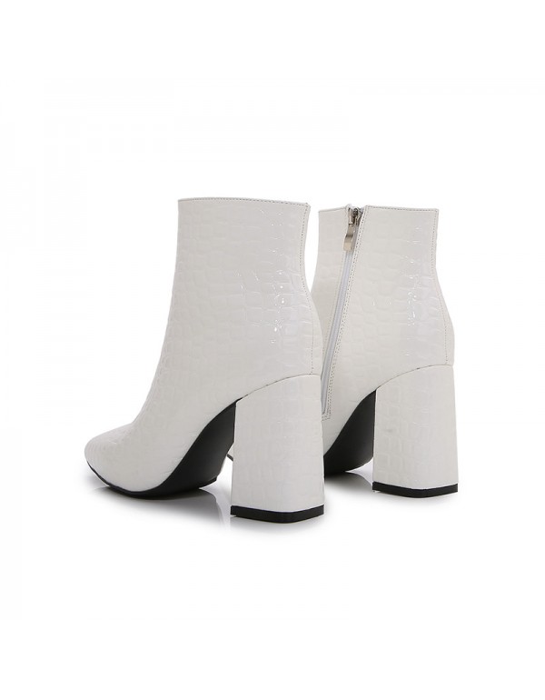 European station eBay pointed thick heel high heels women's 2021 autumn winter white casual stone pattern zipper middle tube boots 
