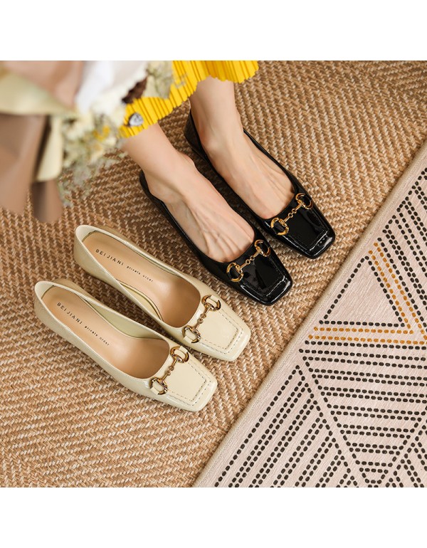 332-1 horsetail buckle thick heel shoes 2021 autumn new style square head retro sheepskin two wear high heels 