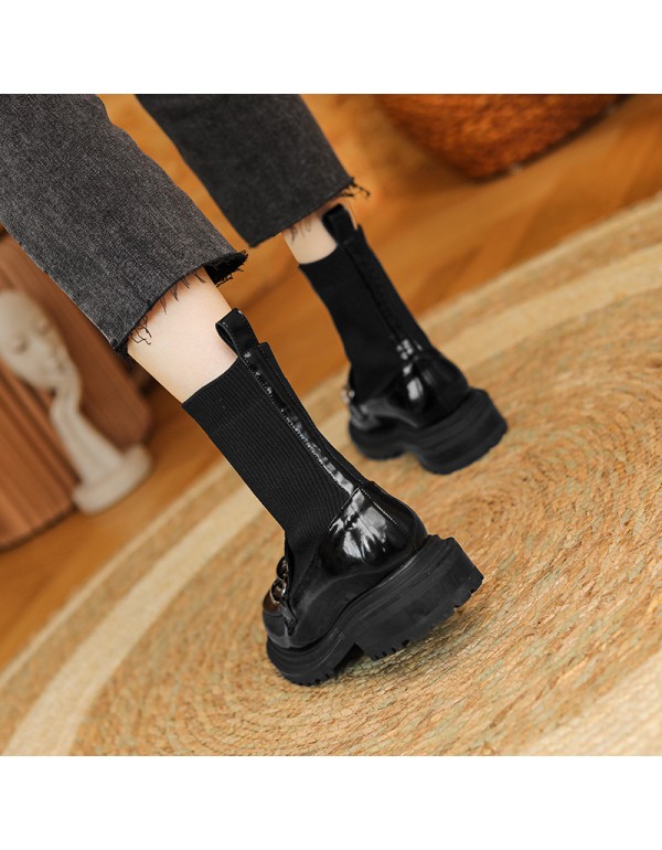 1801-10 thin boots women's short boots elastic socks boots single boots 2021 spring and autumn Garter boots college style Martin boots 