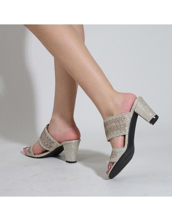 Southeast Asia independent station new style square head hollow sleeve thick heel high heels women's 2021 cross-border European and American fashion sandals 