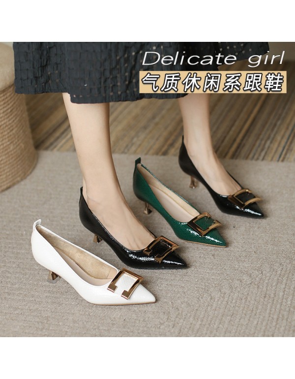 1688-15 versatile pointed women's shoes black sexy metal buckle high heels women's stiletto shoes 34-39 