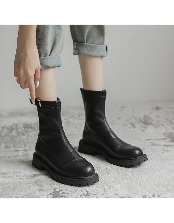 Martin boots 2021 new spring and autumn round head thin boots thick sole single boots versatile boots children's short boots female Knight boots female