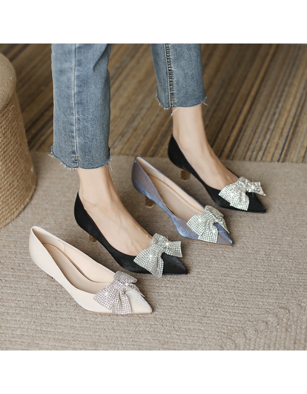 1688-8 high heels women's pointed stiletto bow Satin Wedding Shoes Size 34-39 