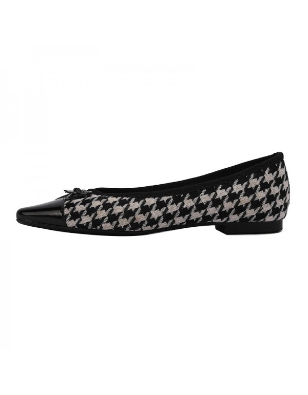 877-1 retro thousand bird lattice bow tie women's low heel shallow mouth single shoe 2021 autumn and winter new flat bottom small square head 