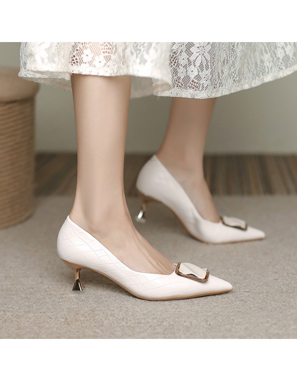 1688-5 high heels women's 2021 new square button pointed single shoes women's size 34-39 