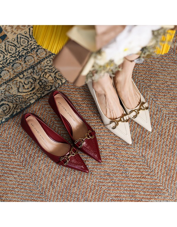 3186-5 sheepskin French Retro High Heels women's p...