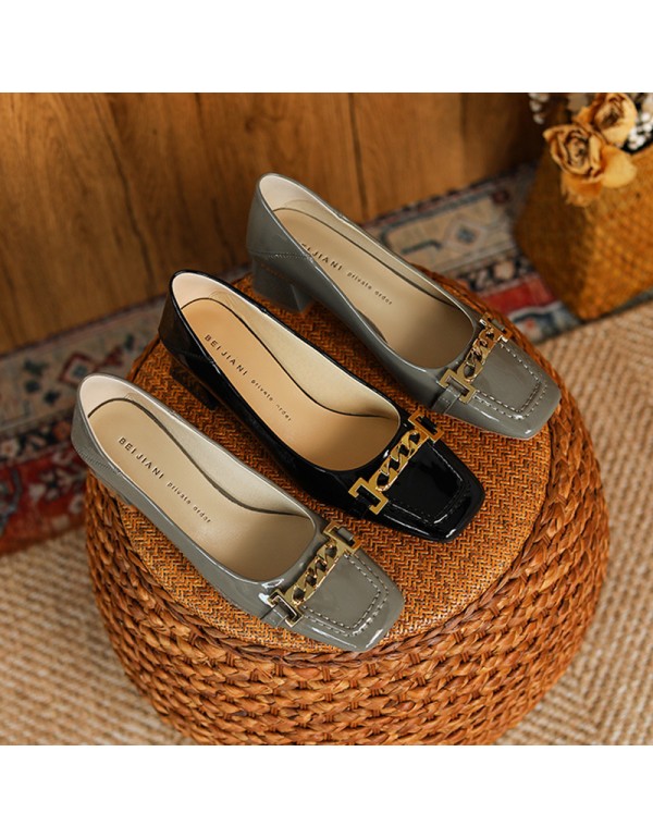 332-26 soft sheepskin square head high-heeled shoe...