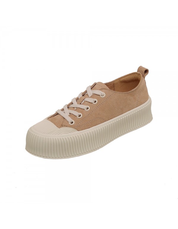 Little white shoes women 2022 new leisure style show feet thin biscuit fashion round head thick bottom canvas leopard print single shoes women
