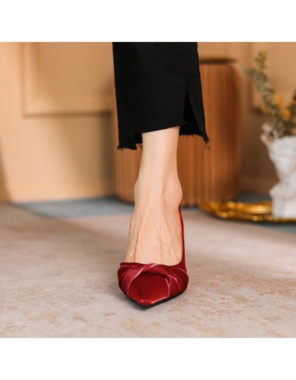 175-a3 Xiuhe wedding shoes 2021 new Satin bride shoes wine red high heels women's side air thin heel shoes 