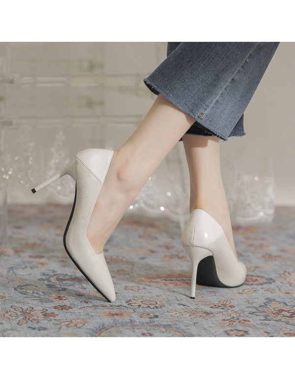 3709-8 stone high heels Korean fashion simple shallow mouth pointed women's shoes workplace commuting thin heel 0l single shoes 