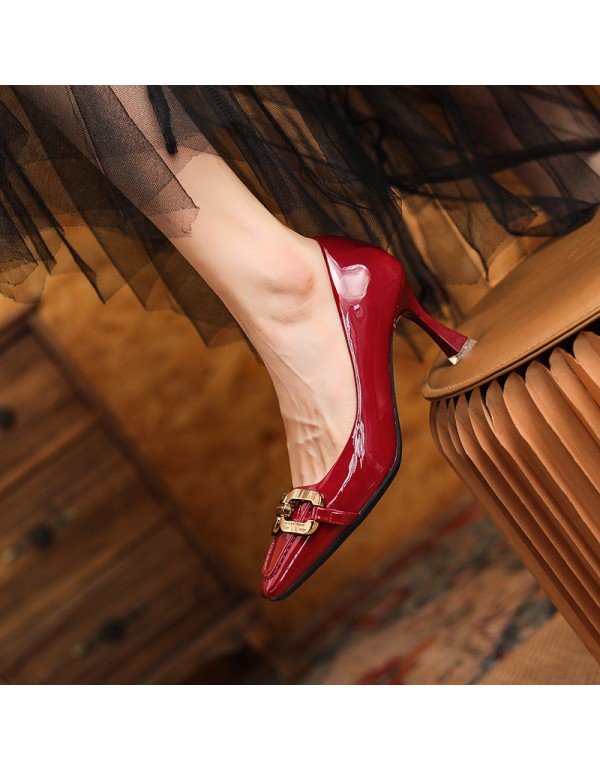 166-29 European station banquet high heels women's thin heels square head wine red shallow mouth single shoes wedding shoes Xiuhe bride shoes 