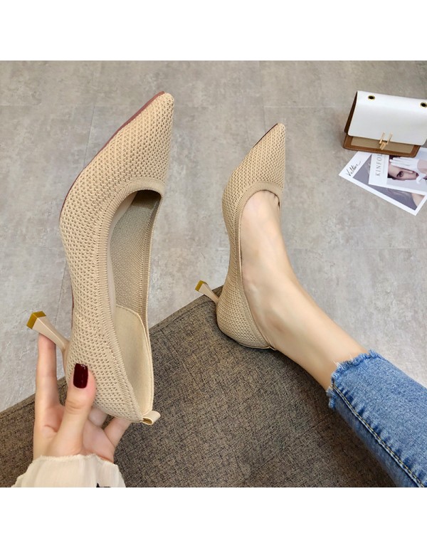 2020 summer new Korean pointed high heels simple and versatile one foot shoes shallow mouth high heels fashion thin heels 