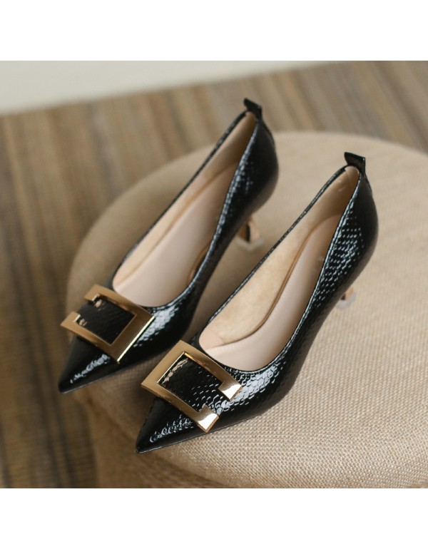 1688-15 versatile pointed women's shoes black sexy metal buckle high heels women's stiletto shoes 34-39 