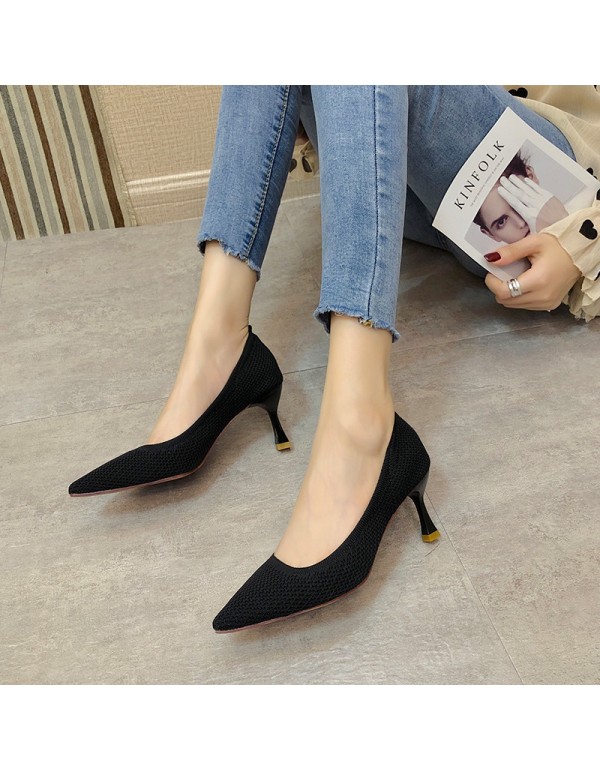 2020 summer new Korean pointed high heels simple and versatile one foot shoes shallow mouth high heels fashion thin heels 