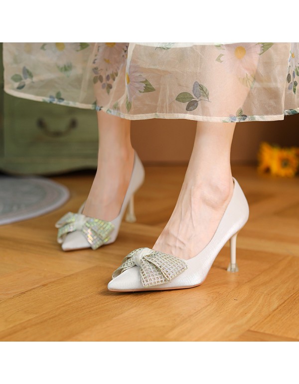 999-7 French romantic girl wedding shoes Satin Bridal Shoes high heels thin heels pointed single shoes Bridesmaid autumn new 