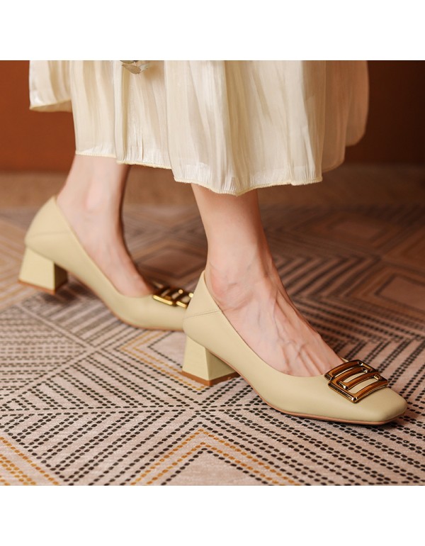 332-10 elegant shallow mouth thick heel sheepskin ...