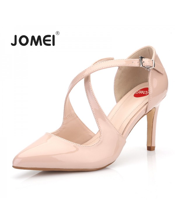 New European and American single shoes women's fashion cross belt hollow single shoes simple fashion high heels thin heel pointed women's shoes trend 