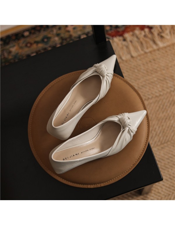 336-8 super soft sheepskin kink pointed high heels women's thin heel middle heel single shoes French temperament two wear can step on heels 