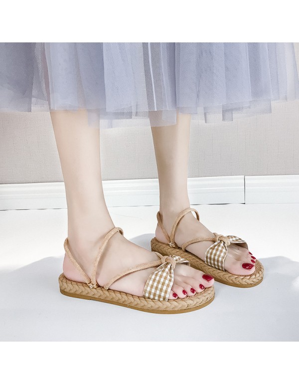 2020 summer new casual and versatile wear flat sandals, Korean chic style small fresh cross band women's sandals 