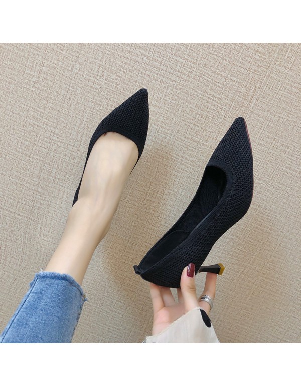 2020 summer new Korean pointed high heels simple and versatile one foot shoes shallow mouth high heels fashion thin heels 