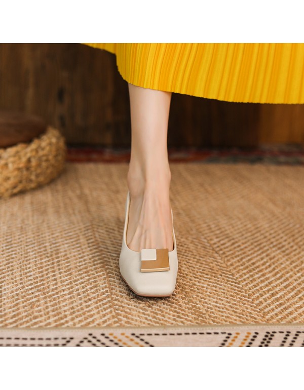 332-6 sheepskin square buckle thick heel middle heel high heels women's head grandmother shoes can be worn twice, and the soft leather of heel shoes can be stepped on 5cm 