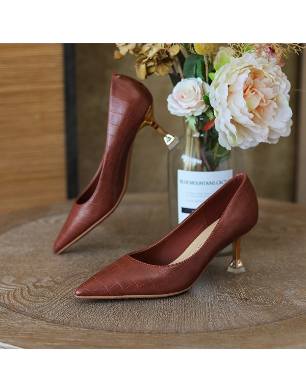 998-20 stone pattern fine heels high heels women's shallow mouth pointed temperament single shoes professional work shoes soft leather soft sole 