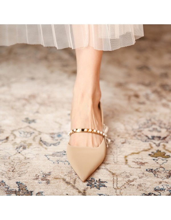 339-15 pearl herringbone belt high heels women's 2021 new spring French pointed single shoes elegant bow 