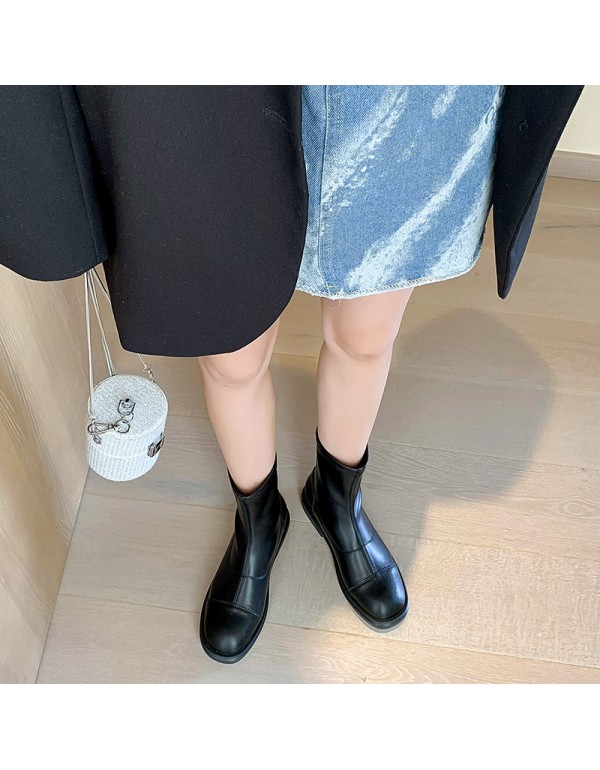 2022 autumn and winter new fashion round head thick heel Martin boots British wind tube formal dress casual knee length fashion boots