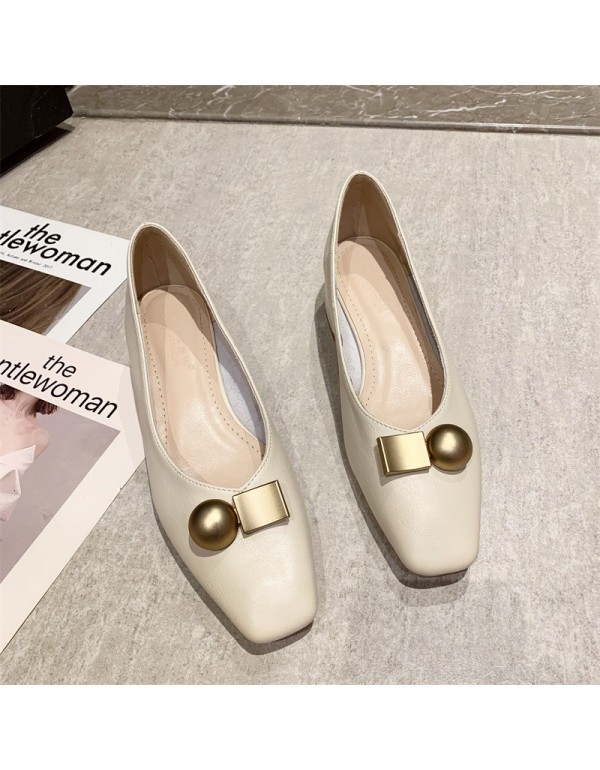 Korean version of metal button square head high heels women's shoes spring and summer 2022 new thick heels women's simple commuter high heels