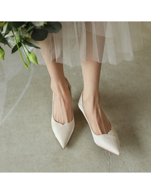 998-16 diagonal sewing silk satin high heels women's pointed thin heel single shoes solid color professional work shoes heel stepping 